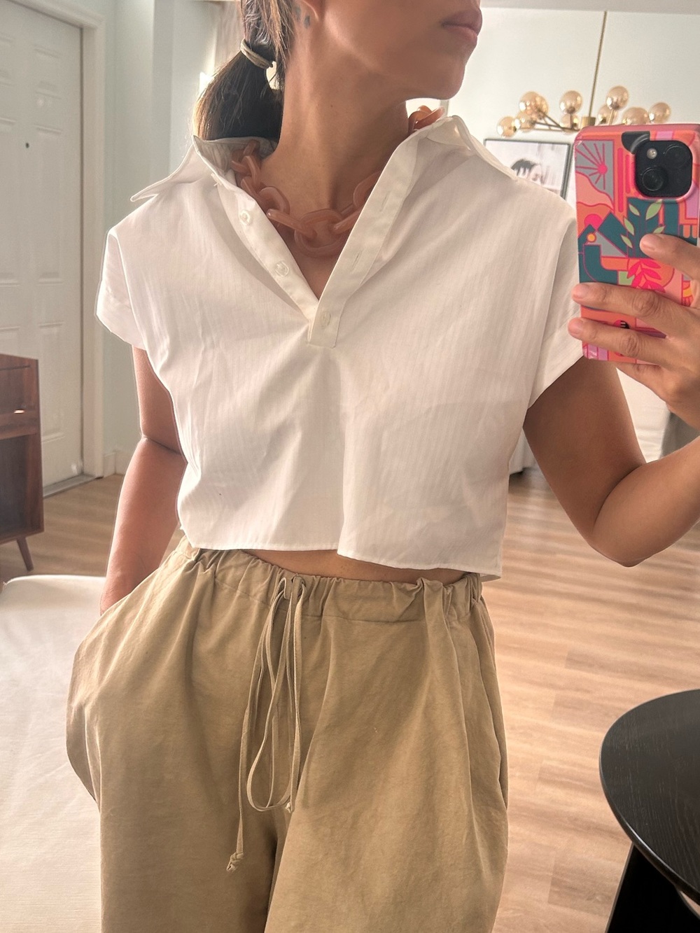 L'Academie White Cropped Popover Shirt